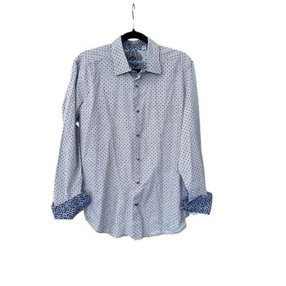 Robert Graham Flip Cuff Polka Dot Long Sleeve Button Down Shirt Size Large Men's - Picture 1 of 6